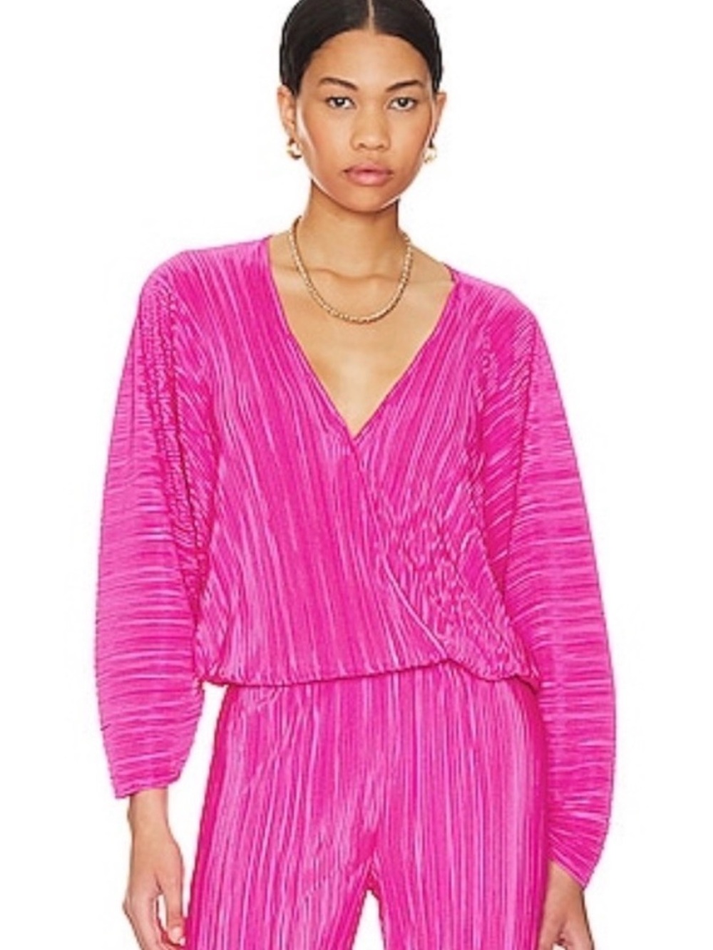 Good American Hot PinkPlisse Sculpted Long Sleeve Cropped Top